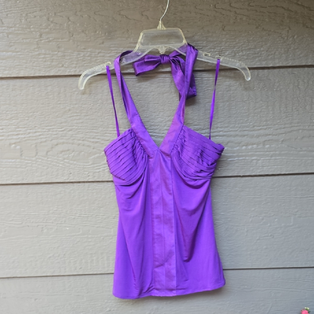 Ted Baker Purple Silk trim Flowy Halter top 1 4